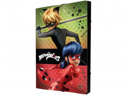 Pasta com Aba de Plástico 23,2x33,2cm - com Elástico Miraculous e Cat Noir DAC 2616