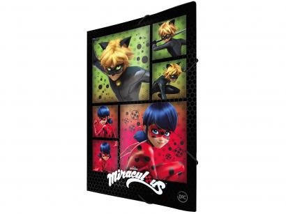 Pasta com Aba de Plástico 23,2x33,2cm - com Elástico Miraculous e Cat Noir DAC 2617