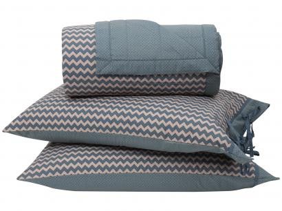 Colcha Queen Size Algodão 200 Fios Buddemeyer - Malta Azul 3 Peças
