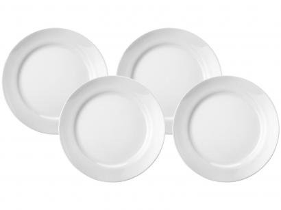 Jogo de Pratos Redondo Porcelana Branco Sobremesa - 4 Peças