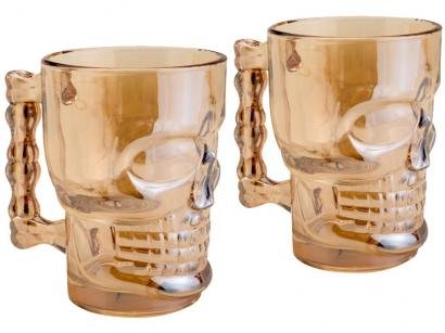 Jogo de Canecas de Chopp e Cerveja de Vidro - 510ml Lyor Caveira Rock Style 2 Peças
