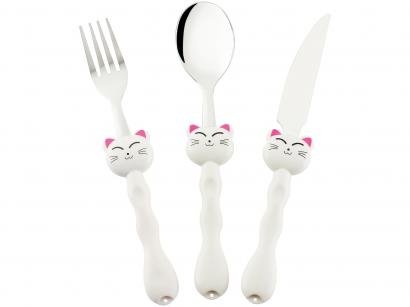 Kit Talher Infantil Inox Hercules Gato Branco - 0556-3 3 Peças