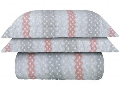 Colcha Queen Naturalle Percal 100% Algodão - 200 Fios Oxford Cinza e Coral 3 Peças