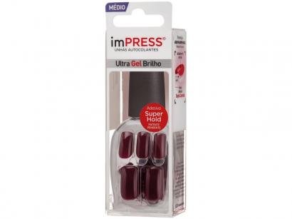 Unhas Postiças Autocolante Kiss New York Impress - Color Reminisce Vinho Redonda Média 24 Unidades