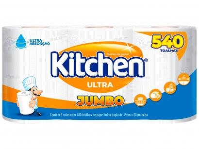 Papel Toalha Folha Dupla Kitchen Jumbo - 3 Unidades