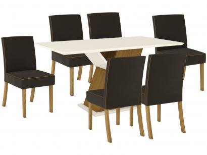 Mesa de Jantar 6 Lugares Retangular Tampo de Vidro - Henn Marina