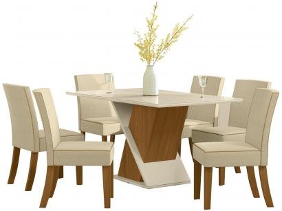 Mesa de Jantar 6 Lugares Retangular Tampo de Vidro - Henn Marina