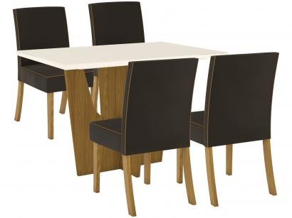 Mesa de Jantar 4 Lugares Retangular Tampo de Vidro - Henn Leonice