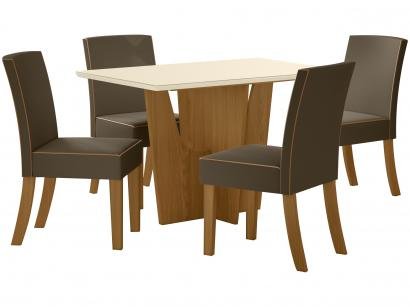 Mesa de Jantar 4 Lugares Retangular Tampo de Vidro - Henn Leonice