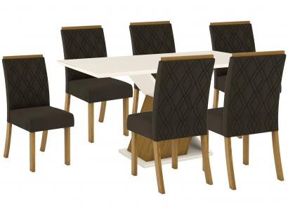 Mesa de Jantar 6 Lugares Retangular Tampo de Vidro - Henn Gabriela