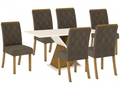 Mesa de Jantar 6 Lugares Retangular Tampo de Vidro - Henn Gabriela