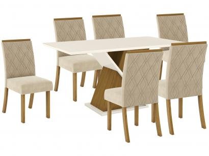 Mesa de Jantar 6 Lugares Retangular Tampo de Vidro - Henn Gabriela