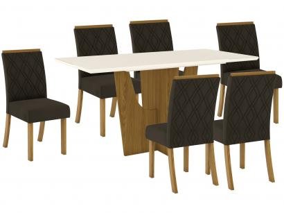 Mesa de Jantar 6 Lugares Retangular Tampo de Vidro - Henn Roberta
