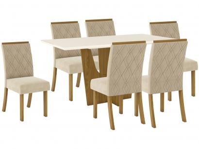 Mesa de Jantar 6 Lugares Retangular Tampo de Vidro - Henn Roberta