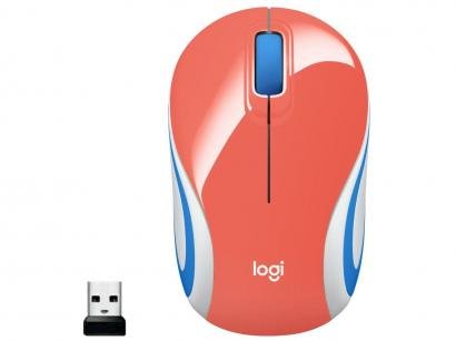 Mini Mouse sem Fio Logitech Laser 1000DPI 3 Botões - M187 Coral