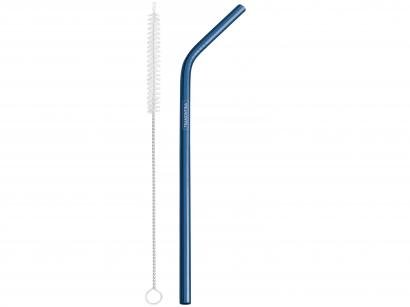 Canudo Reutilizável Inox Tramontina Bar Azul - com Escova 2 Peças