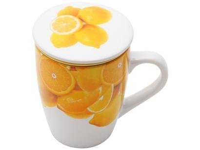 Caneca Chá com Tampa e Infusor de Porcelana - Amarela 330ml Bon Gourmet Limão Siciliano