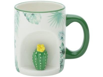 Caneca Chá e Café de Cerâmica Verde 350ml - Bon Gourmet Cacto