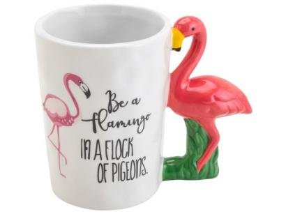 Caneca Chá e Café de Cerâmica Branca 350ml - Bon Gourmet Flamingo