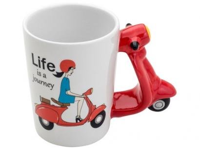 Caneca Chá e Café de Cerâmica Branca 350ml - Bon Gourmet Motocicleta