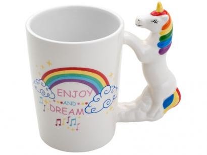 Caneca Chá e Café de Cerâmica Branca 350ml - Bon Gourmet Unicórnio