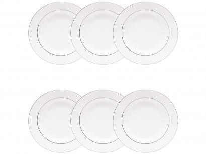 Jogo de Pratos Redondo Porcelana Branco Fundo - de Sopa Wolff Nice Silver 6 Peças