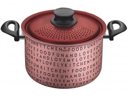 Espagueteira Tramontina Alumínio Antiaderente - 5,7L Rosa 22cm com Tampa Paris My Lovely Kitchen