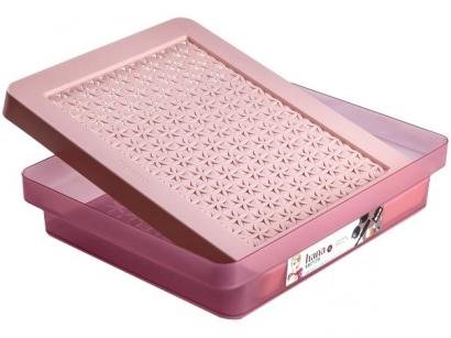 Caixa Organizadora Grande de Plástico - com Tampa Ordene Hana Rosa