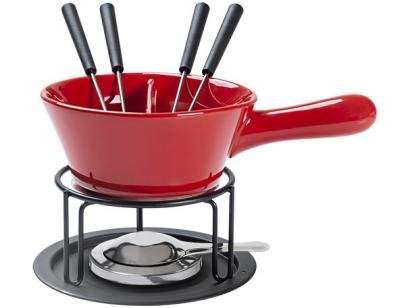 Aparelho de Fondue Cerâmica Brinox Vermelho - 9 Peças 1256/110