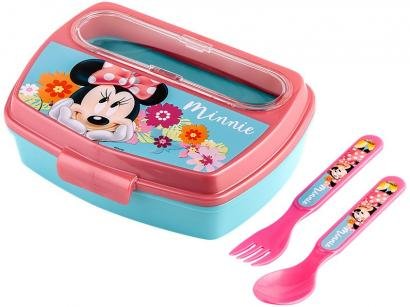 Lancheira Infantil Escolar Minnie Mouse - Rosa e Azul Lillo Baby Care Disney com Talher