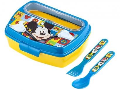 Lancheira Infantil Escolar Mickey Mouse - Azul e Amarela Lillo Baby Care Disney com Talher