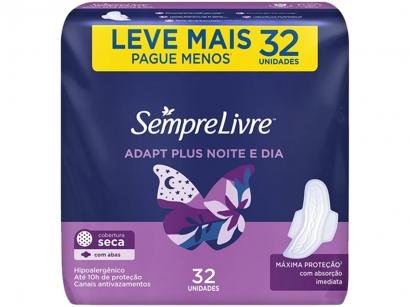 Absorvente Noturno e Diurno Sempre Livre - Adapt Plus com Abas Médio 32 Unidades