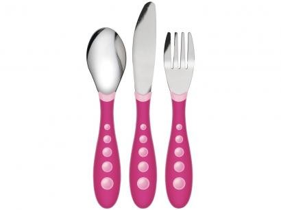 Kit Talher Infantil Inox NUK Baby Care Rosa - 3 Peças