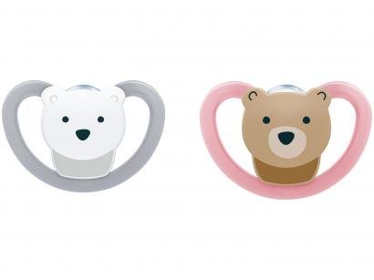 Kit Chupeta Silicone Ortodôntico NUK Baby Care - Space Girl Rosa e Cinza de 0 a 6 Meses 2 Unidades