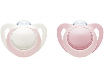 Kit Chupeta Silicone Ortodôntico NUK Baby Care - Genius Girl Branco e Rosa 0 Meses 2 Unidades