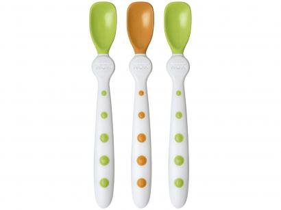 Colher Infantil NUK Baby Care Rest Easy Spoon - Verde e Laranja 3 Peças