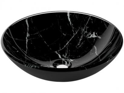 Cuba para Banheiro VB Cristais Simples de Vidro - de Apoio Redonda 30x30cm Mármore Preto