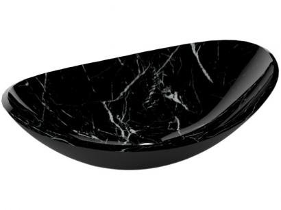Cuba para Banheiro VB Cristais Simples de Vidro - de Apoio Oval 43x28cm Canoa Mármore Preto