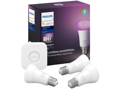 Kit Casa Inteligente Philips Hue 3 Lâmpadas - 9W com Controle