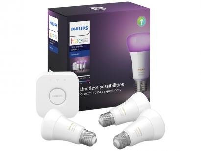 Kit Casa Inteligente Philips Hue 3 Lâmpadas - 9W com Controle
