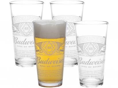 Jogo de Copos de Vidro para Cerveja 410ml - 4 Peças Budweiser