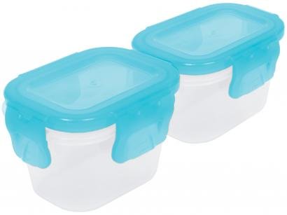 Jogo de Potes Hermético Buba com Tampa - Quadrado 180ml Azul 2 Peças