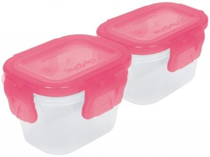 Jogo de Potes Hermético Buba com Tampa - Quadrado 180ml Rosa 2 Peças
