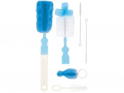 Kit Escovas de Mamadeira e Canudo Buba Azul - 6 Peças