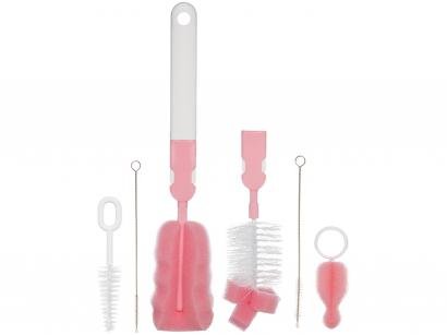 Kit Escovas de Mamadeira e Canudo Buba Rosa - 6 Peças