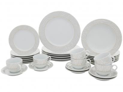 Aparelho de Jantar Chá 30 Peças Schmidt - Porcelana Redondo Dourado e Cinza Golden Oak