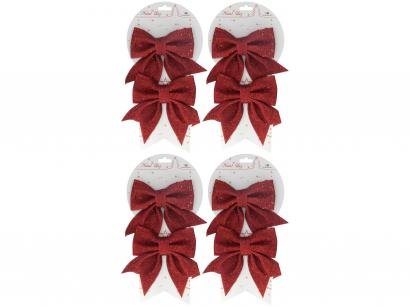 8 Laços de Natal Vermelho Gliter NATAL129V - Casambiente
