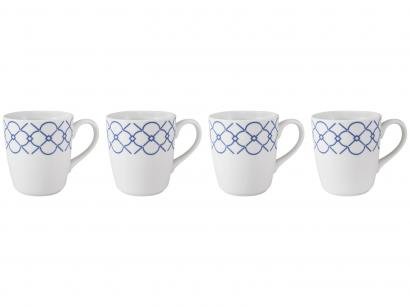 Jogo de Canecas de Porcelana Geométrico Azul - 225ml Schmidt Mosaico 4 Peças