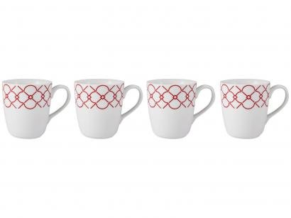 Jogo de Canecas de Porcelana Geométrico Vermelho - 225ml Schmidt Mosaico 4 Peças