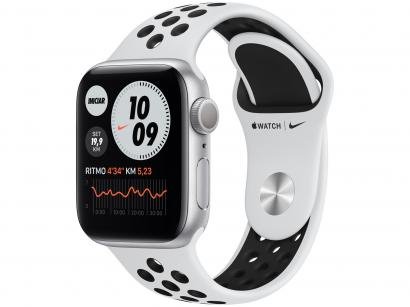 Apple Watch Nike Series 6 40mm Prateada GPS - Pulseira Esportiva Platina e Preta